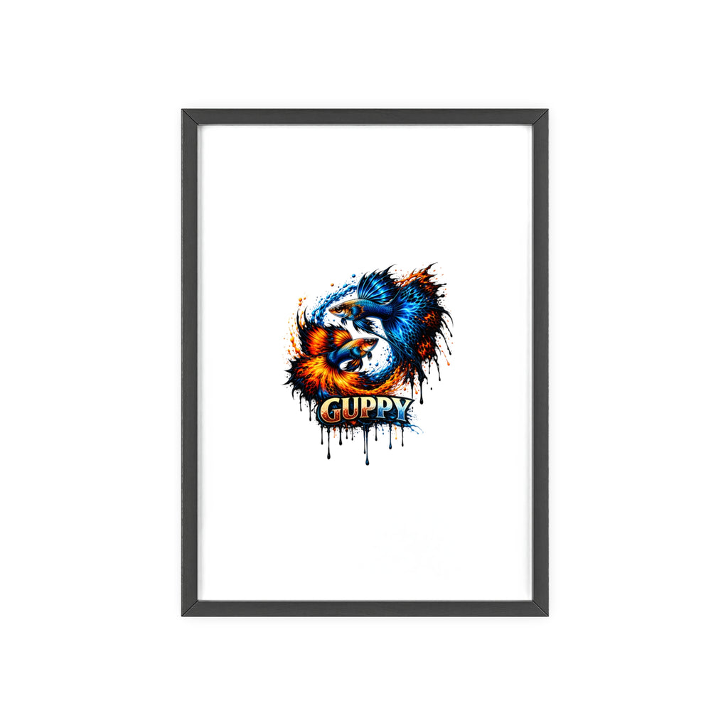 Guppy Fish Art Poster with Wooden Frame — Colorful Koi-Style Aquarium Print