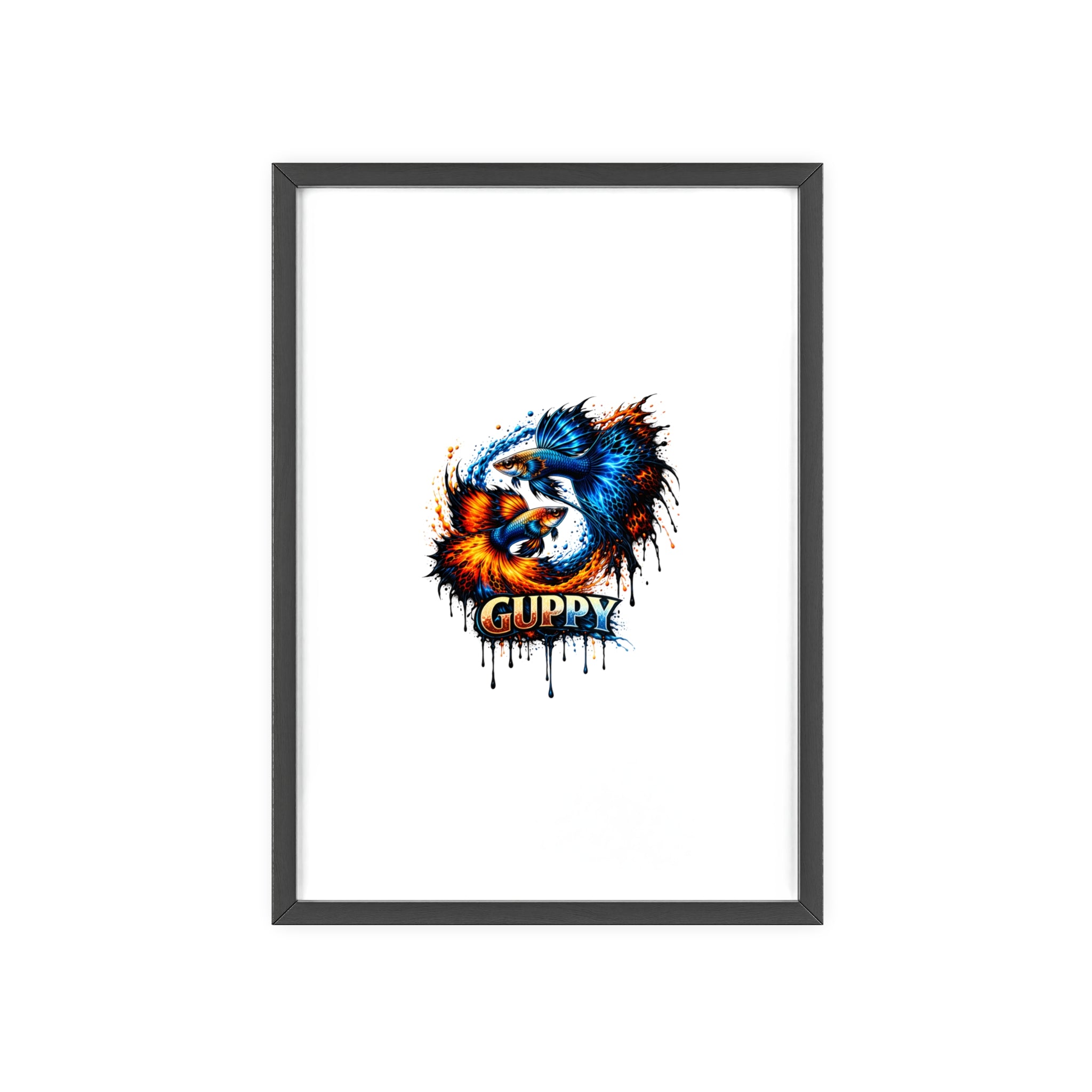Guppy Fish Art Poster with Wooden Frame — Colorful Koi-Style Aquarium Print
