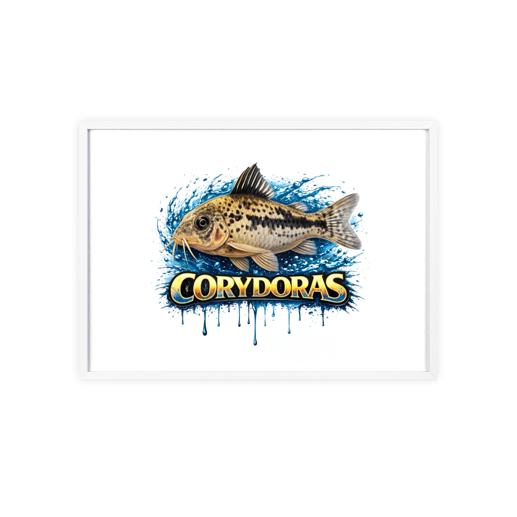 Peppered Corydoras Fish Poster with Wooden Frame — Aquarium Wall Art