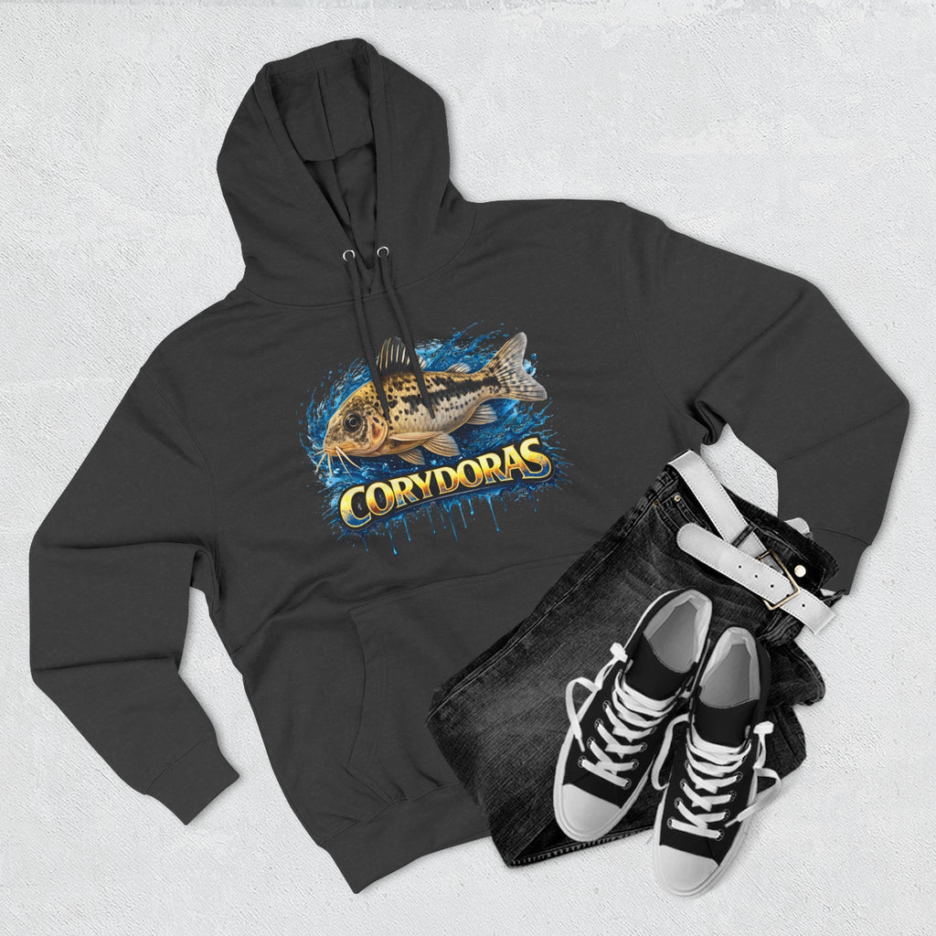Peppered Corydoras Midweight Fleece Hoodie — Aquatic Catfish Illustration Pullover
