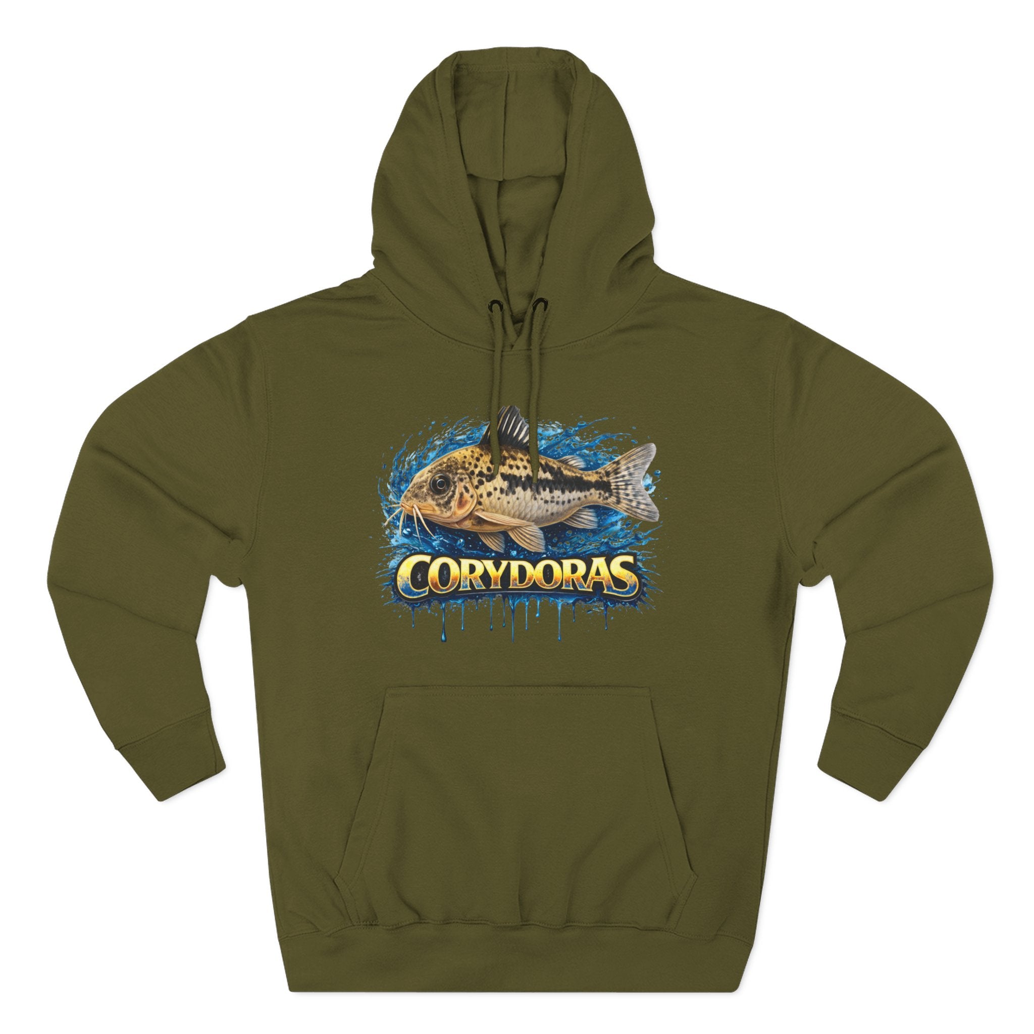 Peppered Corydoras Midweight Fleece Hoodie — Aquatic Catfish Illustration Pullover