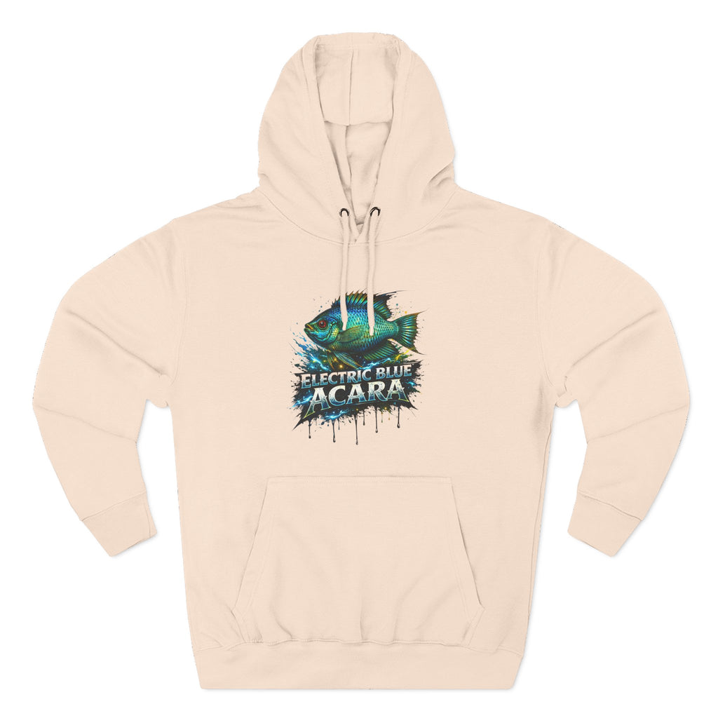 Electric Blue Acara Hoodie — Colorful Aquarium Fish Graphic Fleece Pullover