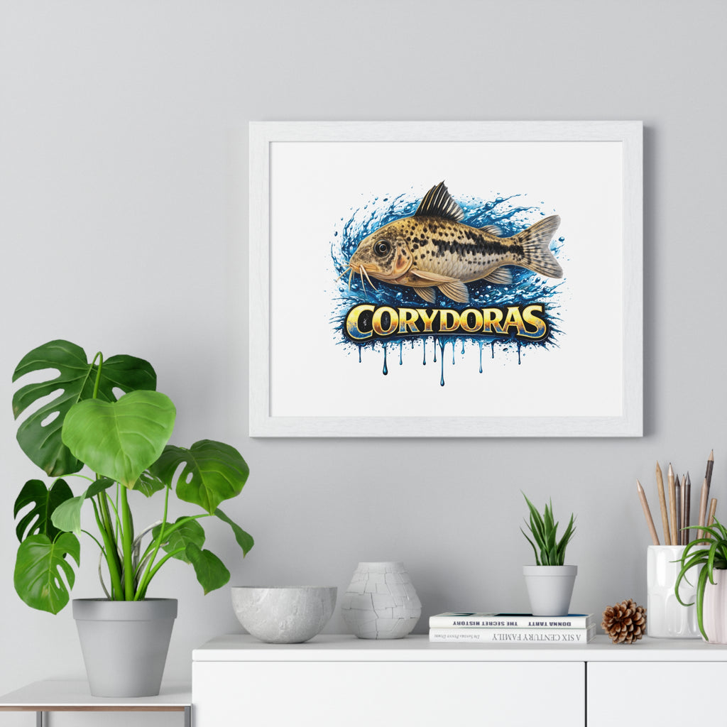 Peppered Corydoras Fish Framed Poster — Aquarium Wall Art