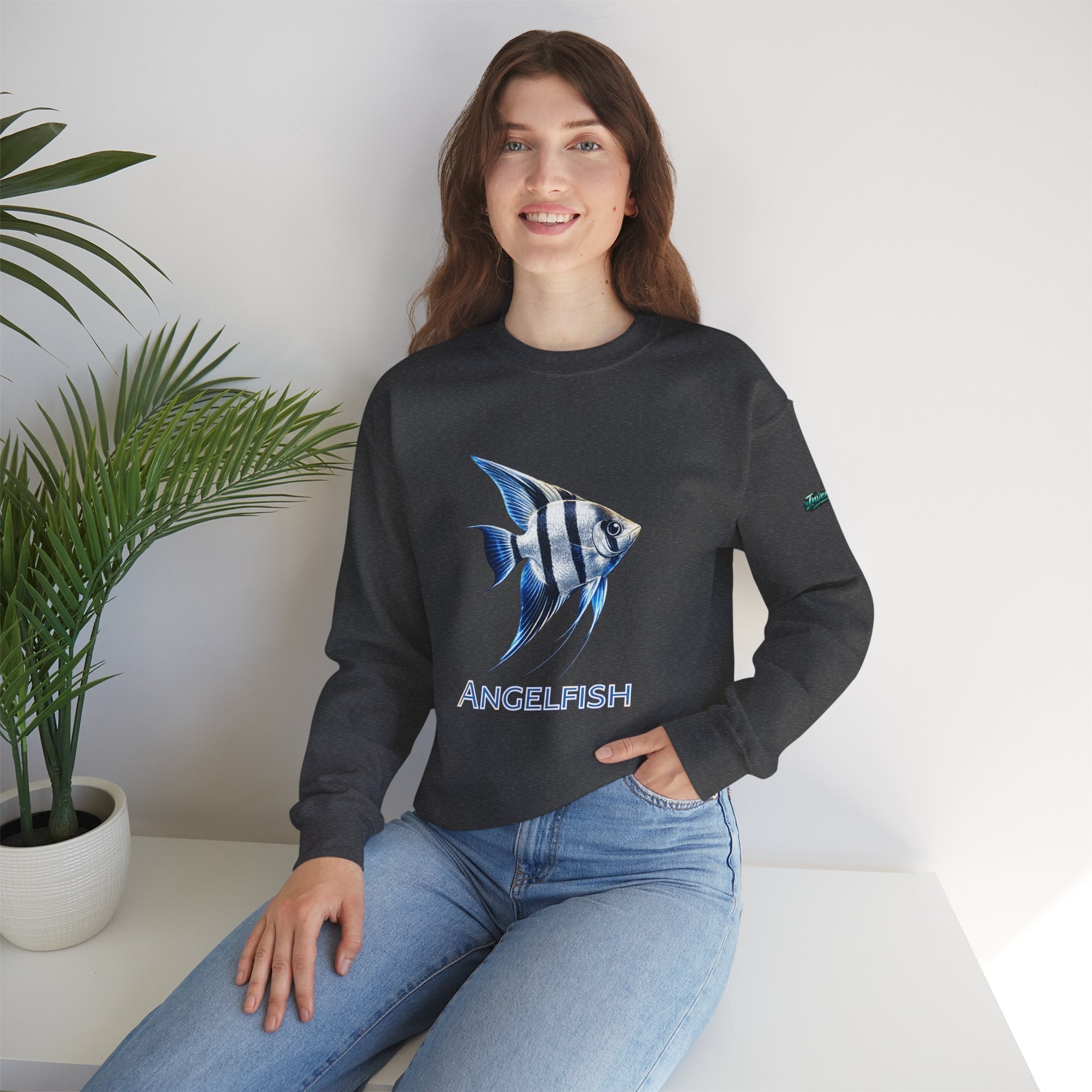 Angelfish Crewneck Sweatshirt — Blue Tropical Fish Graphic