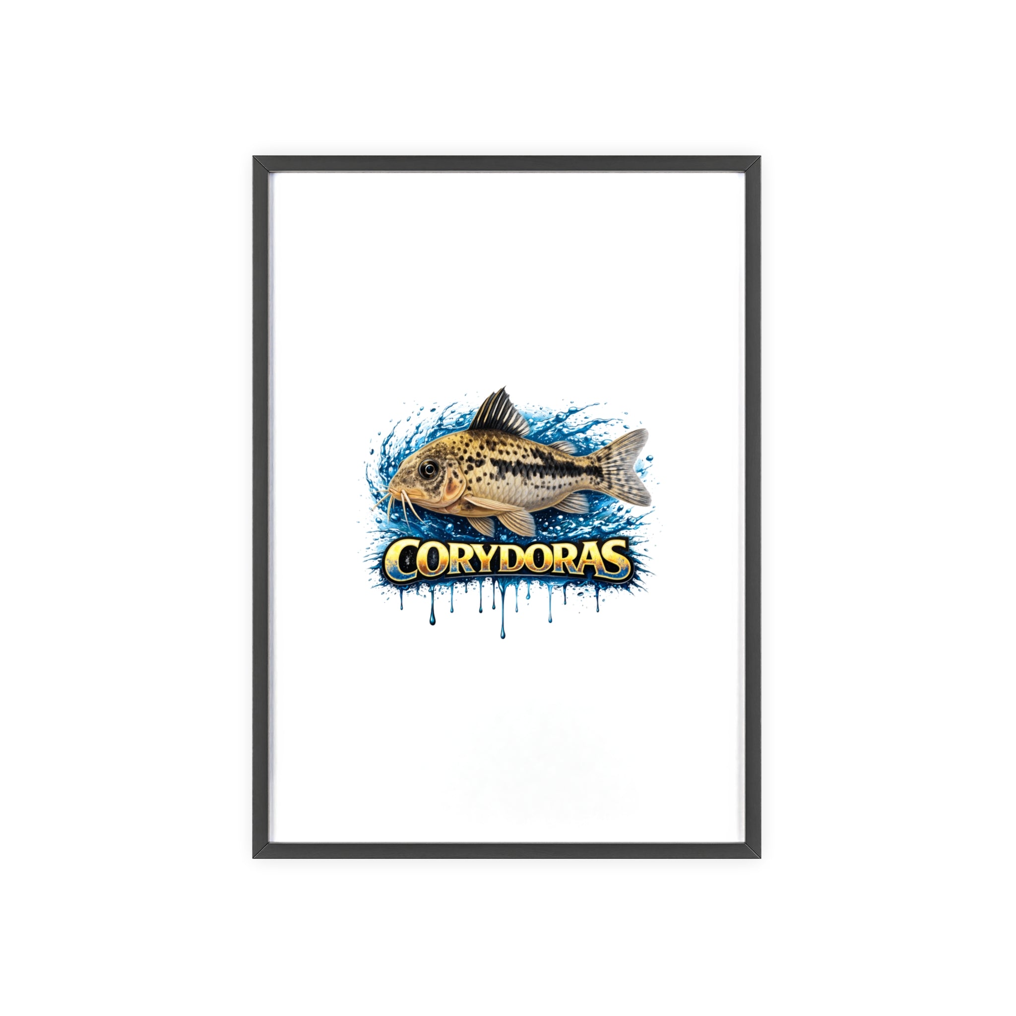 Peppered Corydoras Fish Poster with Wooden Frame — Aquarium Wall Art