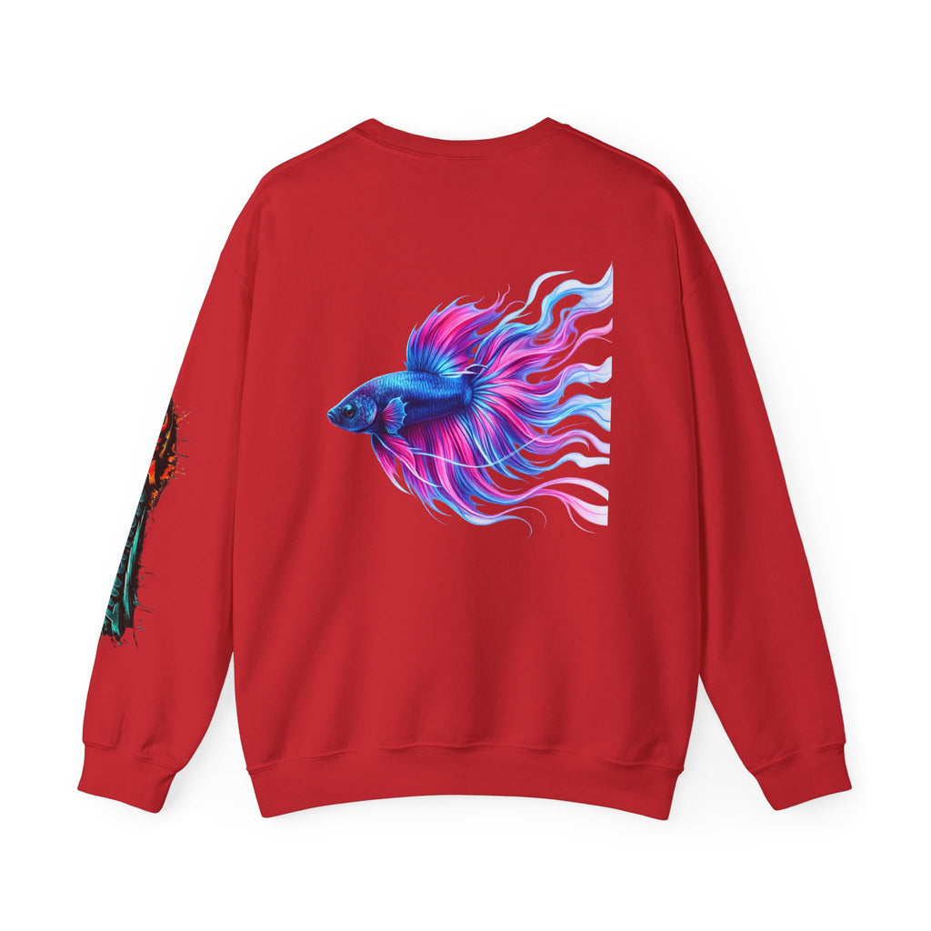 Betta Fish Crewneck Sweatshirt — Colorful Neon Tropical Fish Graphic