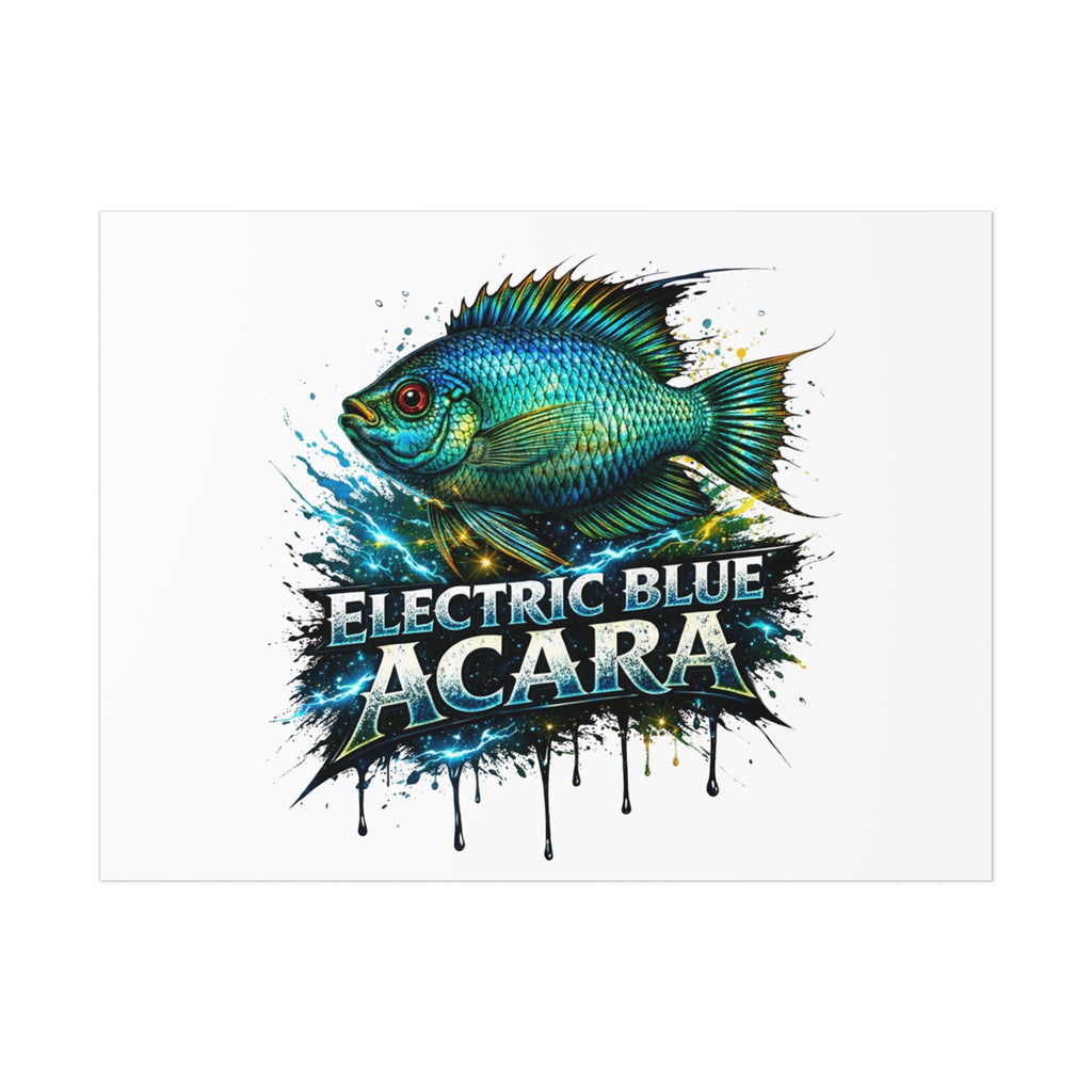 Electric Blue Acara Fish Poster — Vibrant Aquarium Wall Art
