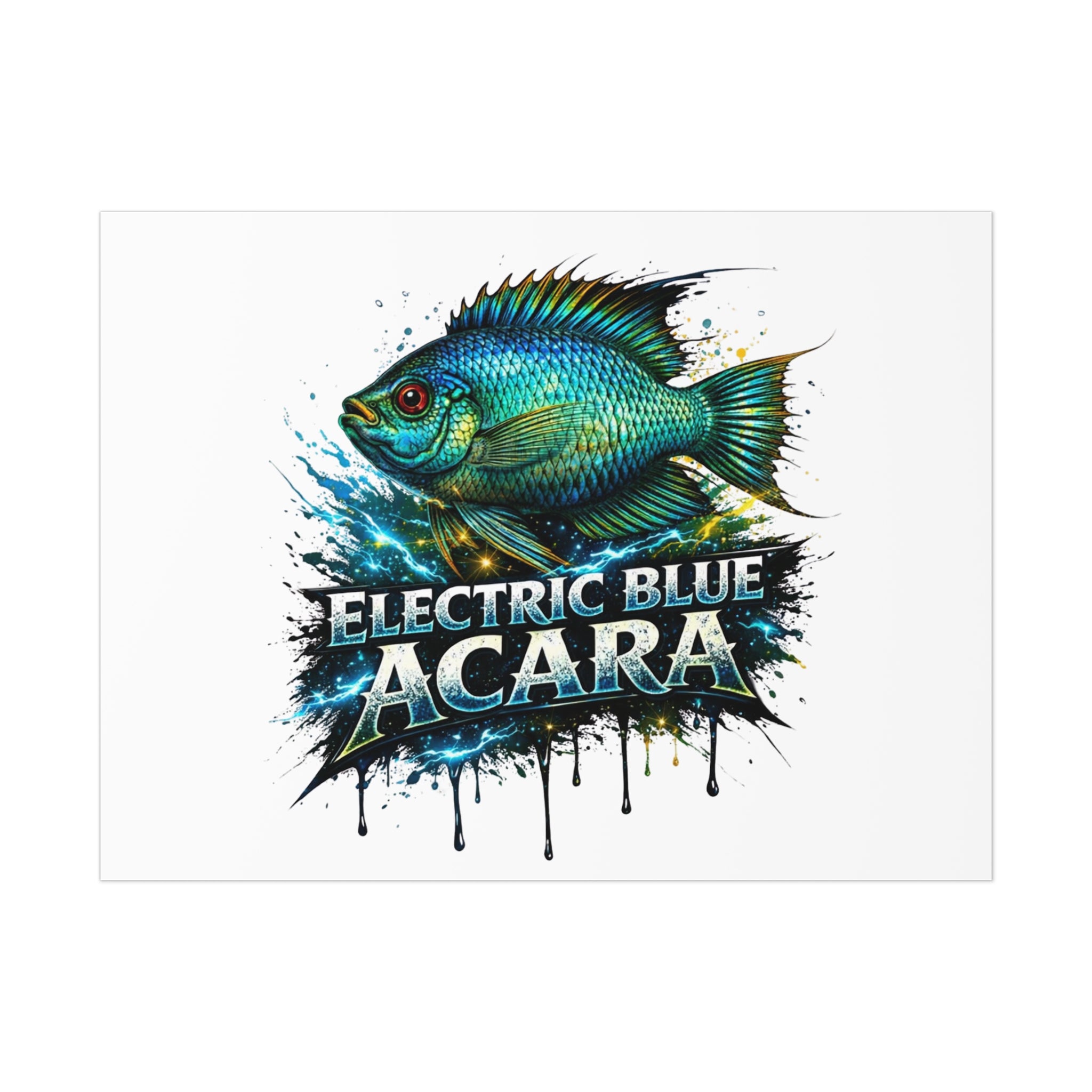 Electric Blue Acara Fish Poster — Vibrant Aquarium Wall Art