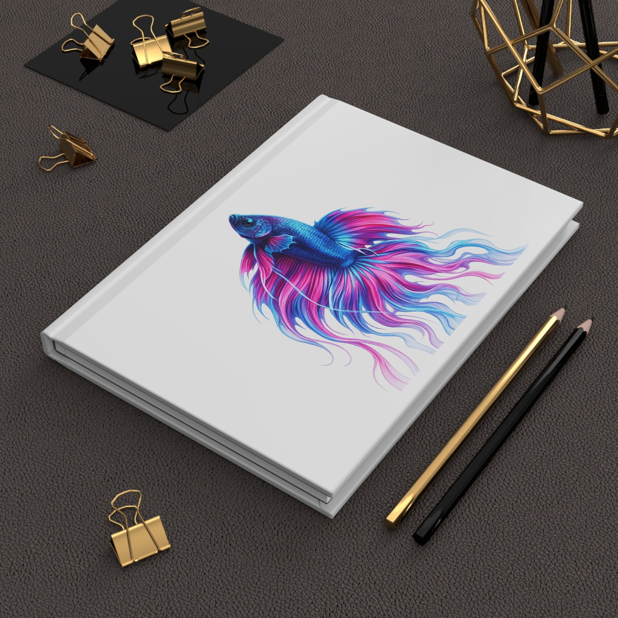 Betta Fish Art Hardcover Journal — Colorful Blue & Pink Betta Notebook