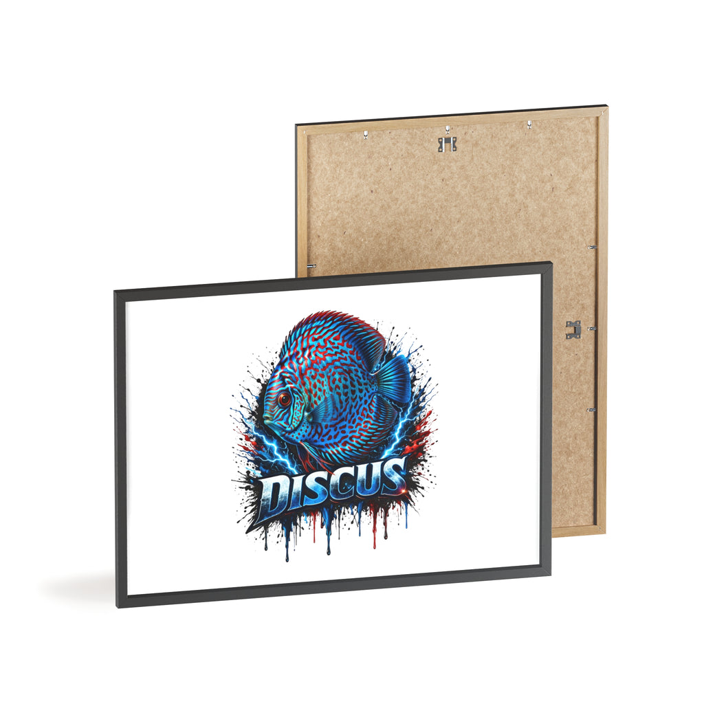 Discus Fish Poster with Wooden Frame — Colorful Aquarium Art Print