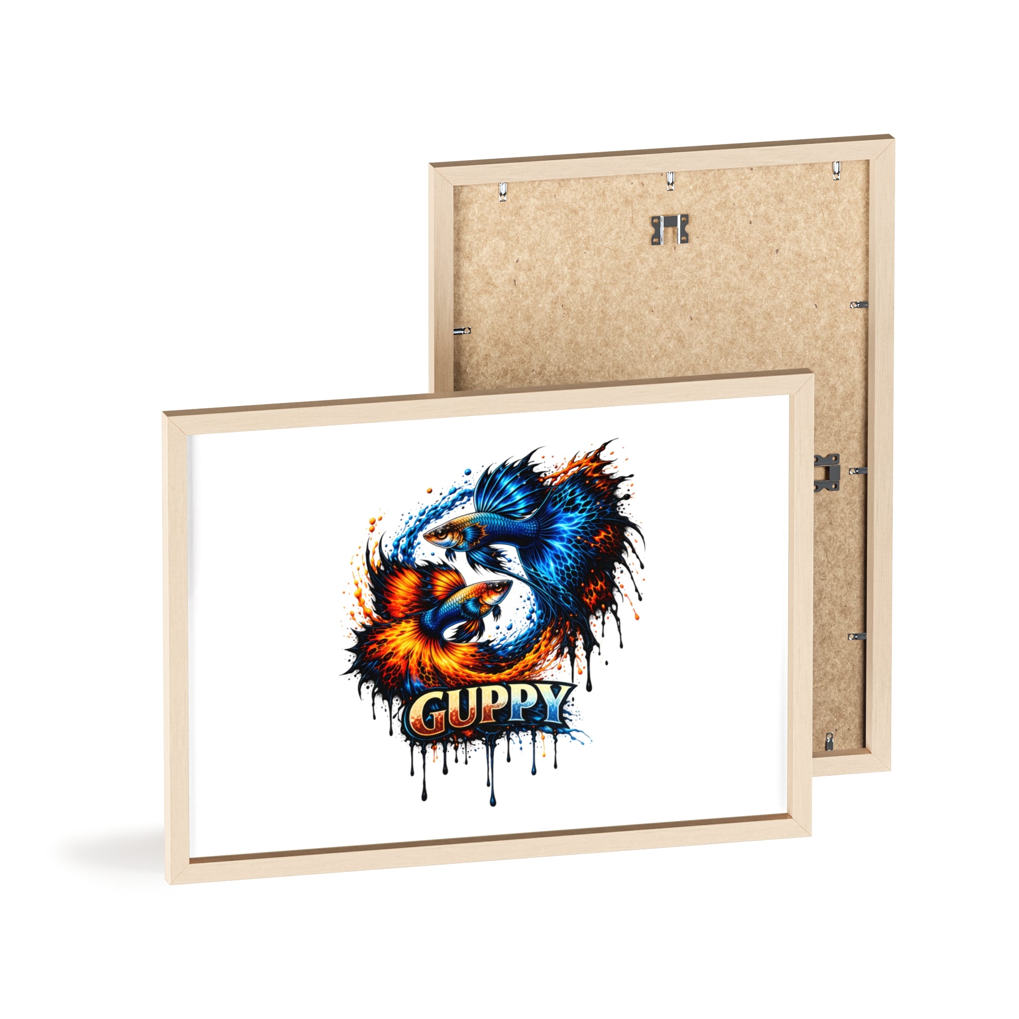 Guppy Fish Art Poster with Wooden Frame — Colorful Koi-Style Aquarium Print