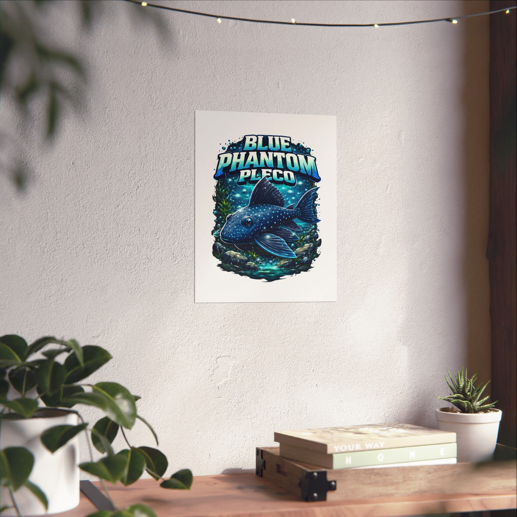 Blue Phantom Pleco Poster — Matte Vertical Aquarium Fish Art Print