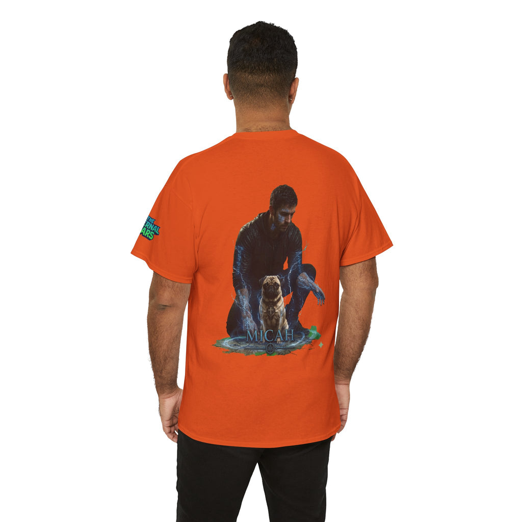 T-Shirt — Nature Warrior Graphic Tee with Man and Dog Illustration