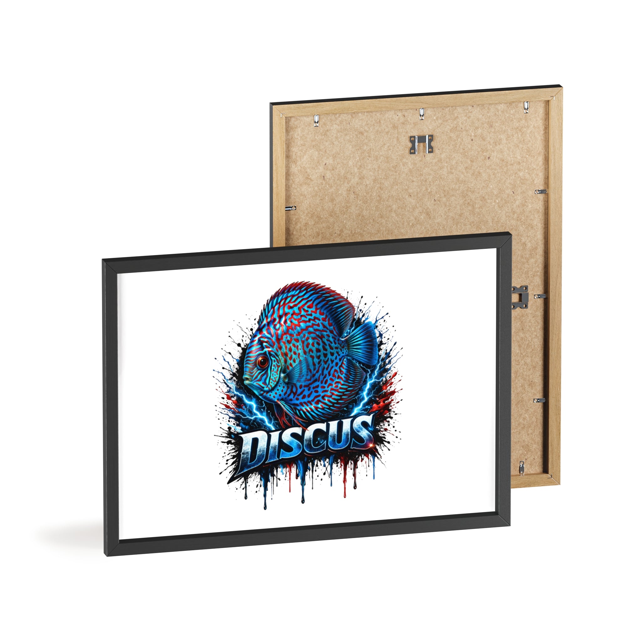 Discus Fish Poster with Wooden Frame — Colorful Aquarium Art Print
