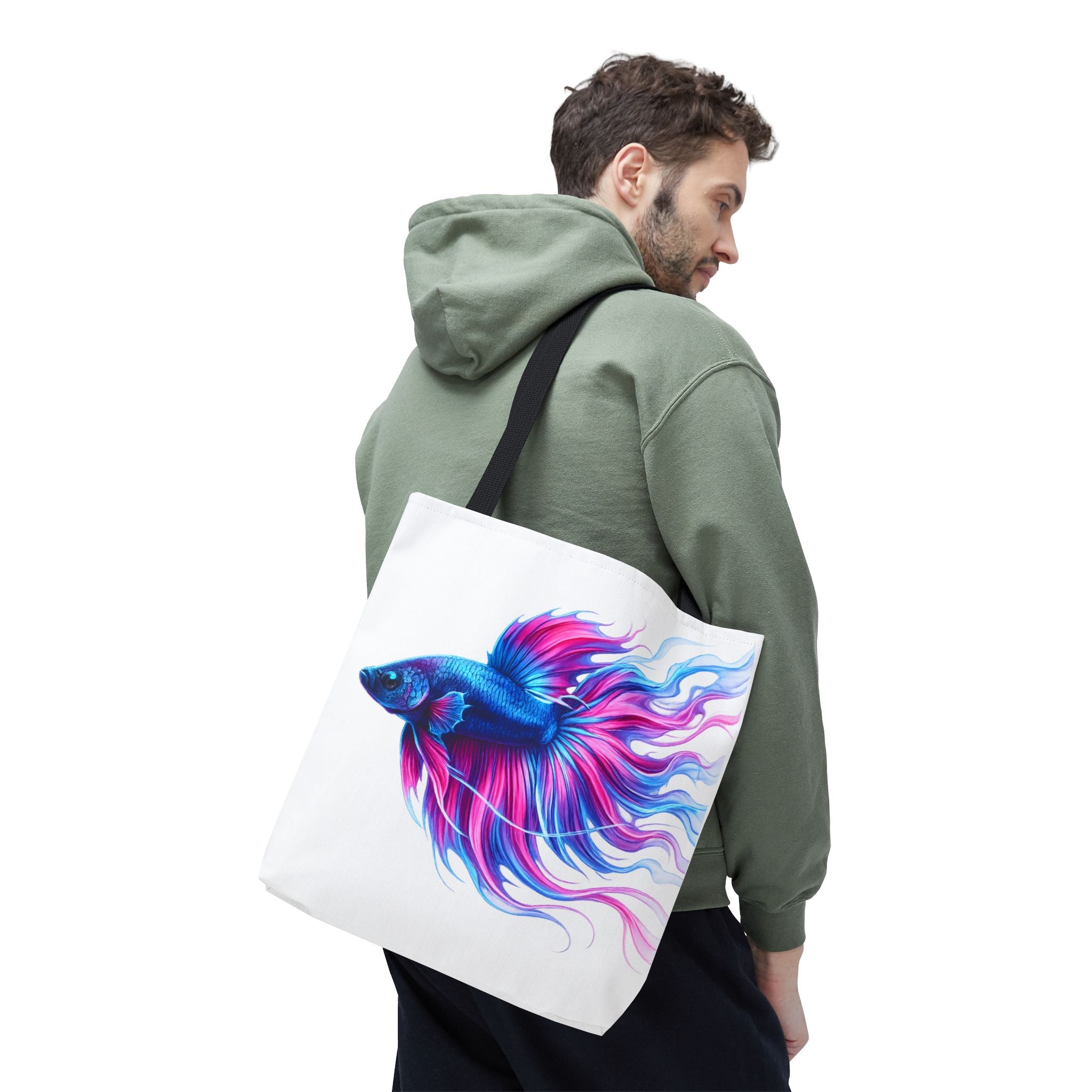 Colorful Betta Fish Tote Bag — Vibrant Blue & Pink Aquatic Art Beach Tote