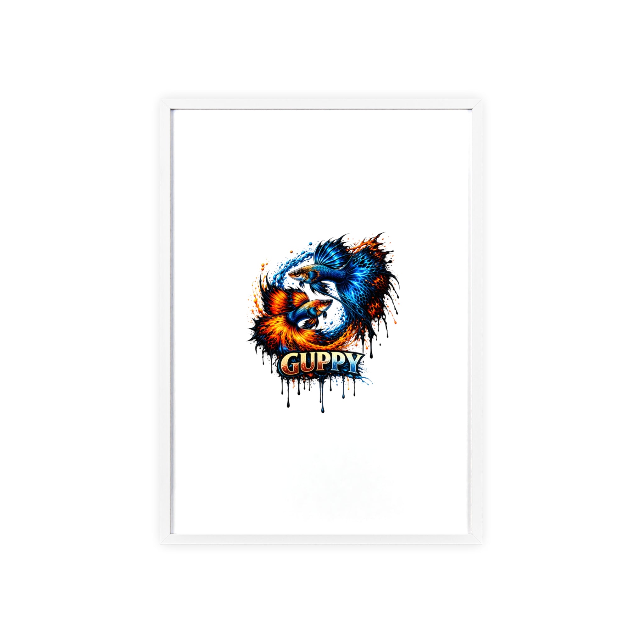Guppy Fish Art Poster with Wooden Frame — Colorful Koi-Style Aquarium Print
