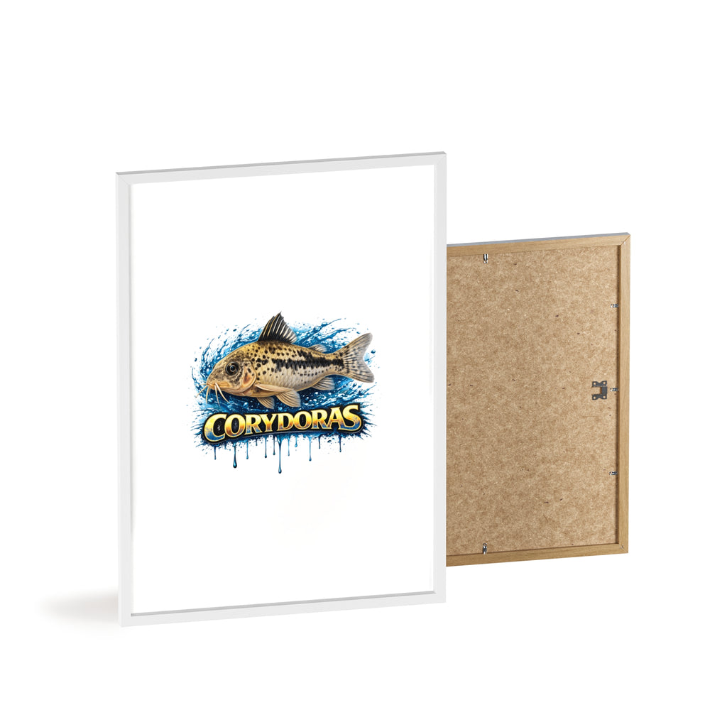 Peppered Corydoras Fish Poster with Wooden Frame — Aquarium Wall Art