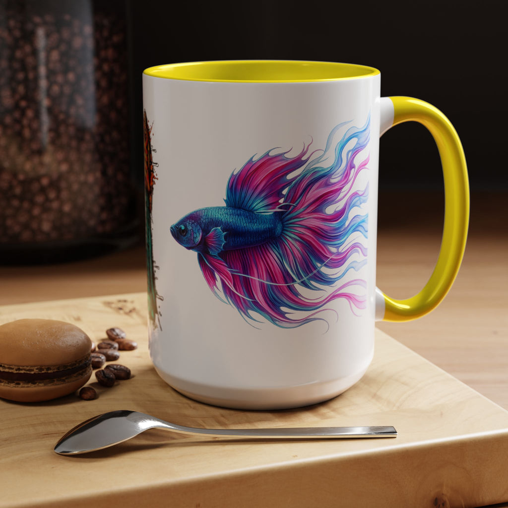 Betta Fish Accent Coffee Mug — Vibrant Neon Betta Design (11/15 oz)