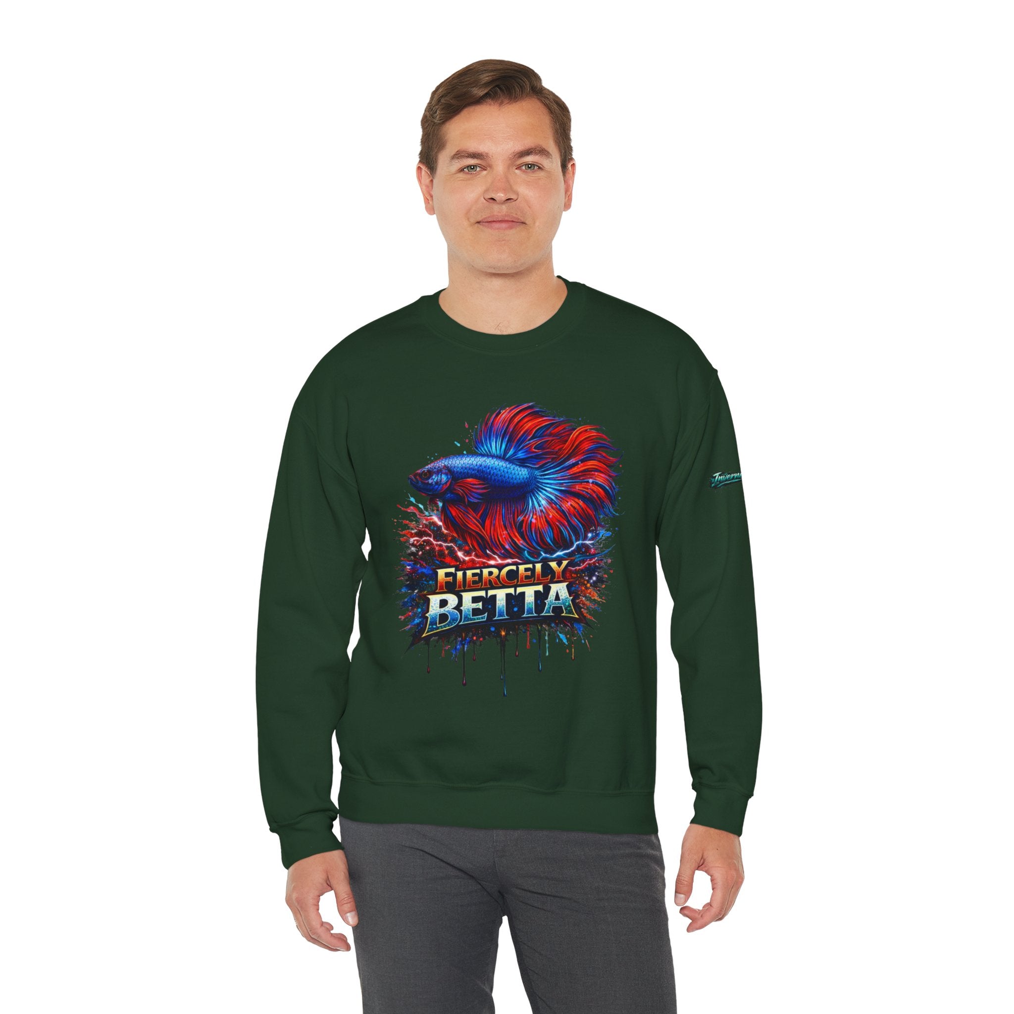Betta Fish Crewneck Sweatshirt — "Fiercely Betta" Colorful Aquarium Graphic