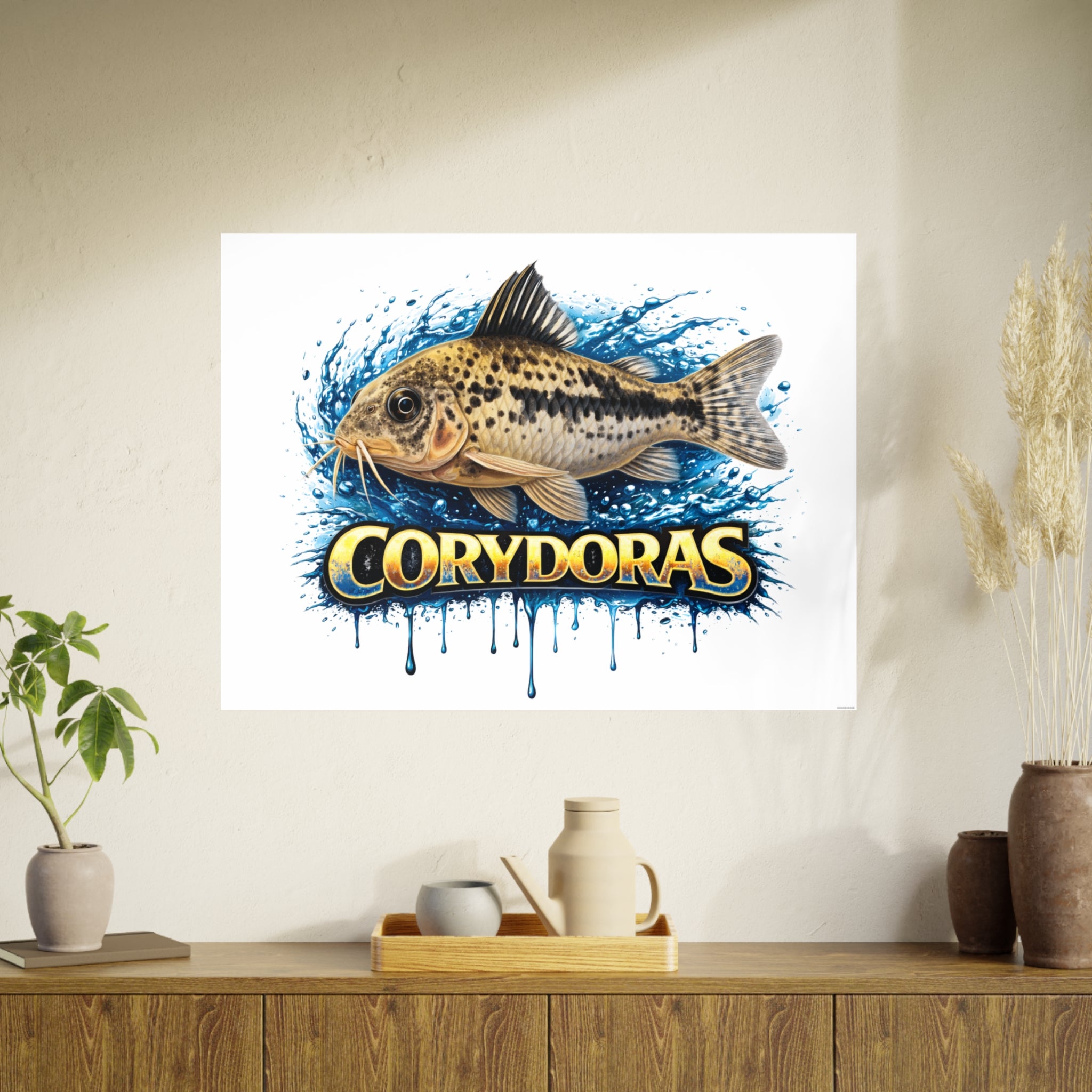 Peppered Corydoras Fish Art Poster — Vibrant Aquarium Print