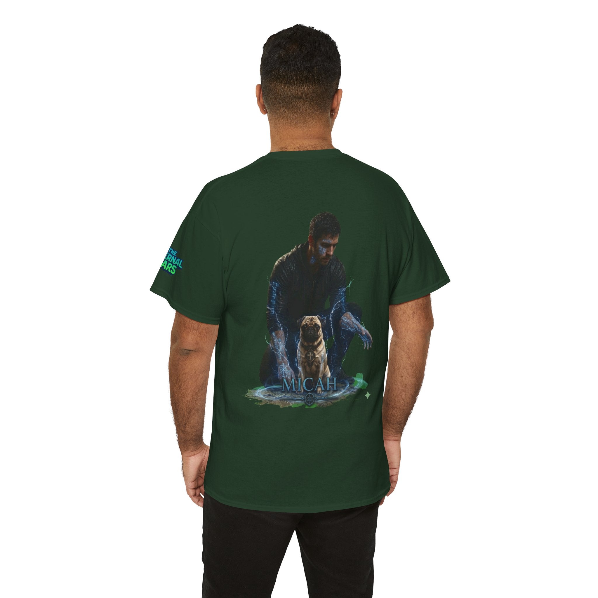 T-Shirt — Nature Warrior Graphic Tee with Man and Dog Illustration