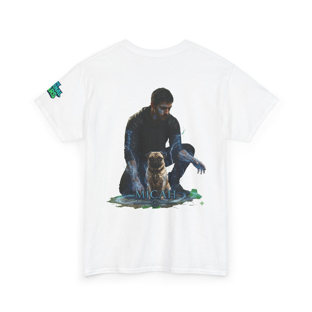 T-Shirt — Nature Warrior Graphic Tee with Man and Dog Illustration