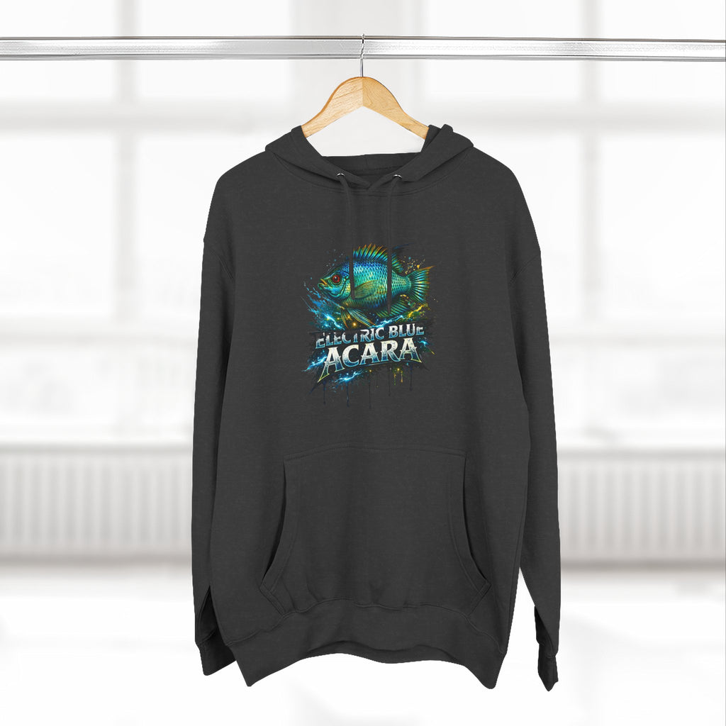 Electric Blue Acara Hoodie — Colorful Aquarium Fish Graphic Fleece Pullover