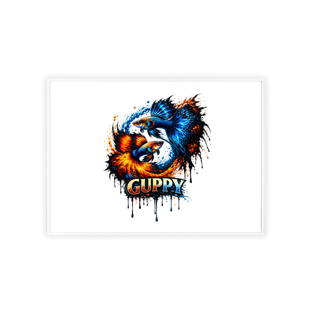 Guppy Fish Art Poster with Wooden Frame — Colorful Koi-Style Aquarium Print