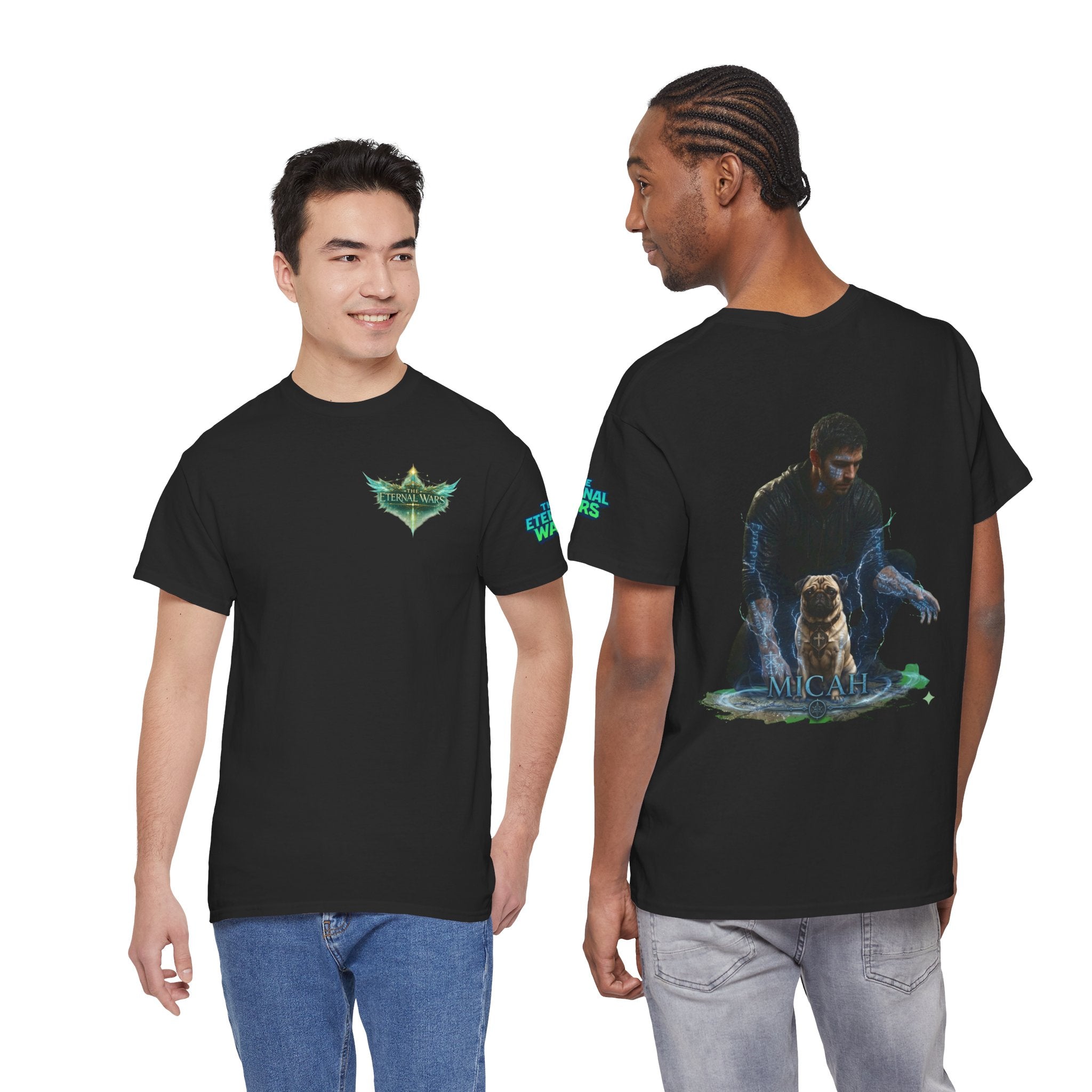 T-Shirt — Nature Warrior Graphic Tee with Man and Dog Illustration