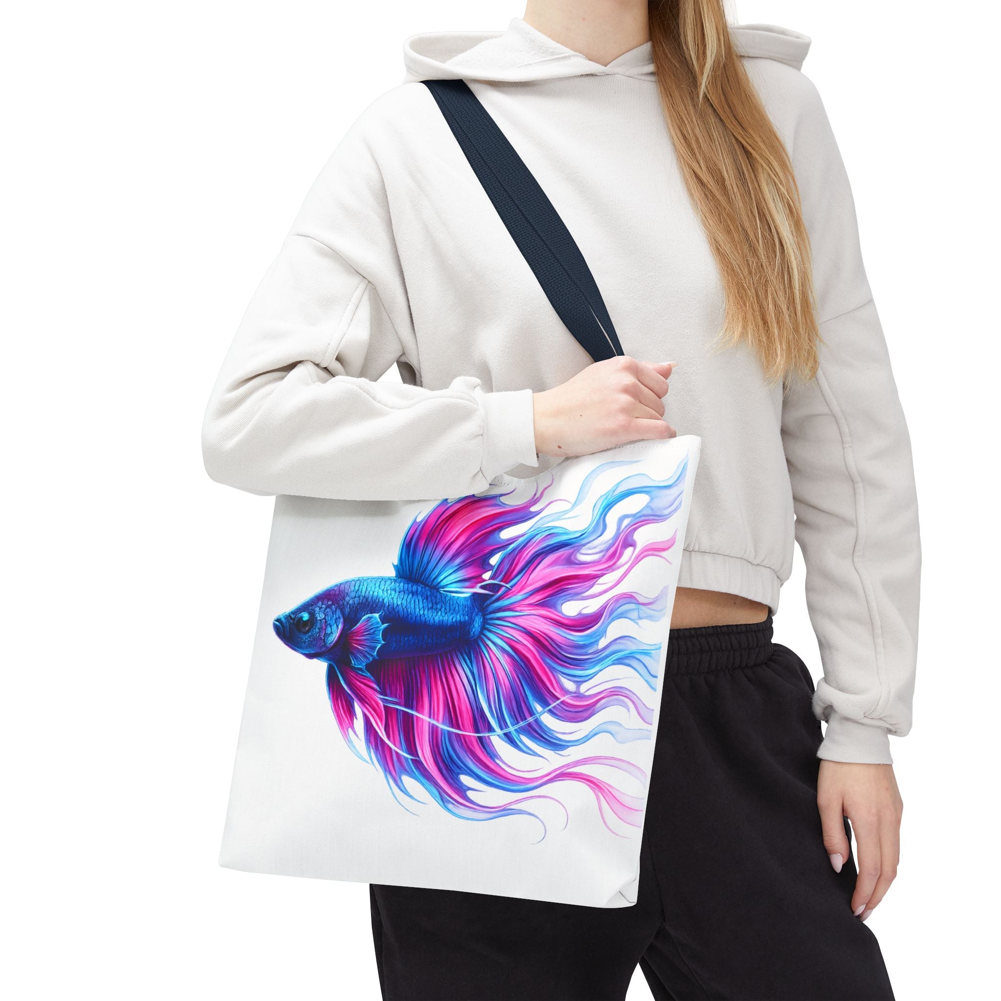 Colorful Betta Fish Tote Bag — Vibrant Blue & Pink Aquatic Art Beach Tote