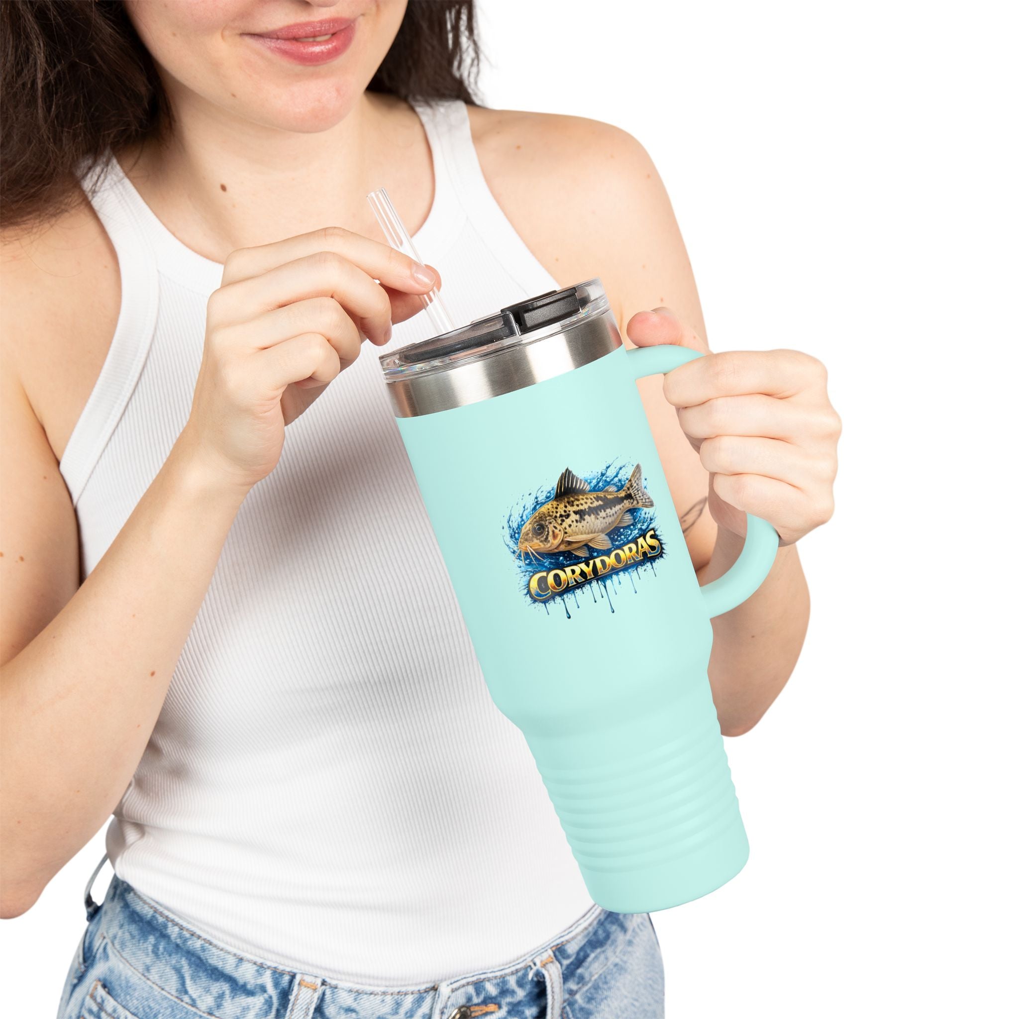 Corydoras Fish 40oz Insulated Travel Mug — Fishing Aquarium Lover Tumbler