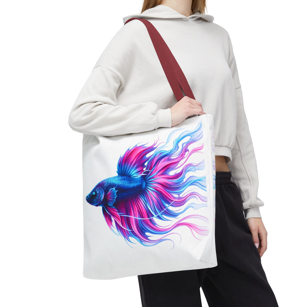 Colorful Betta Fish Tote Bag — Vibrant Blue & Pink Aquatic Art Beach Tote