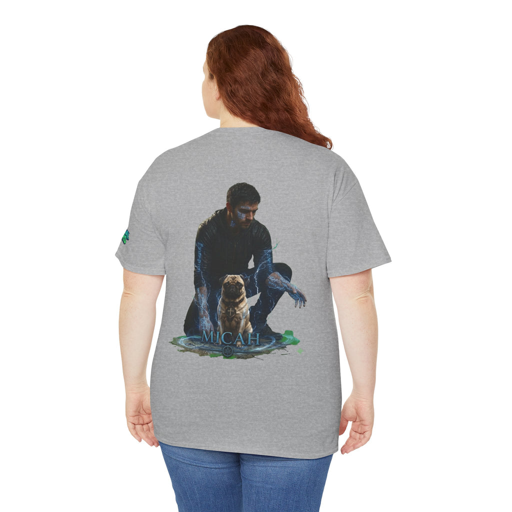 T-Shirt — Nature Warrior Graphic Tee with Man and Dog Illustration