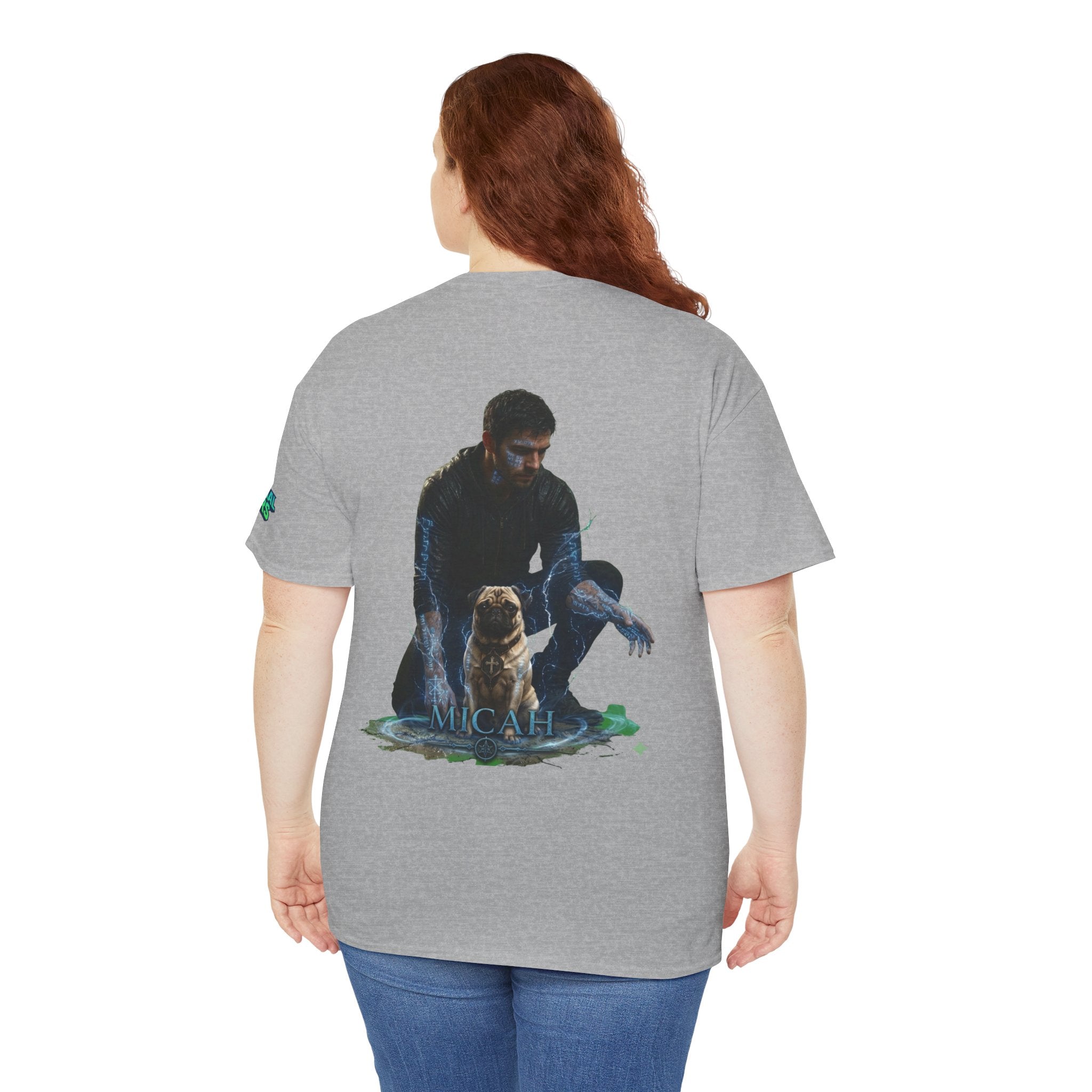 T-Shirt — Nature Warrior Graphic Tee with Man and Dog Illustration