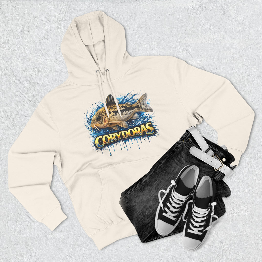 Peppered Corydoras Midweight Fleece Hoodie — Aquatic Catfish Illustration Pullover