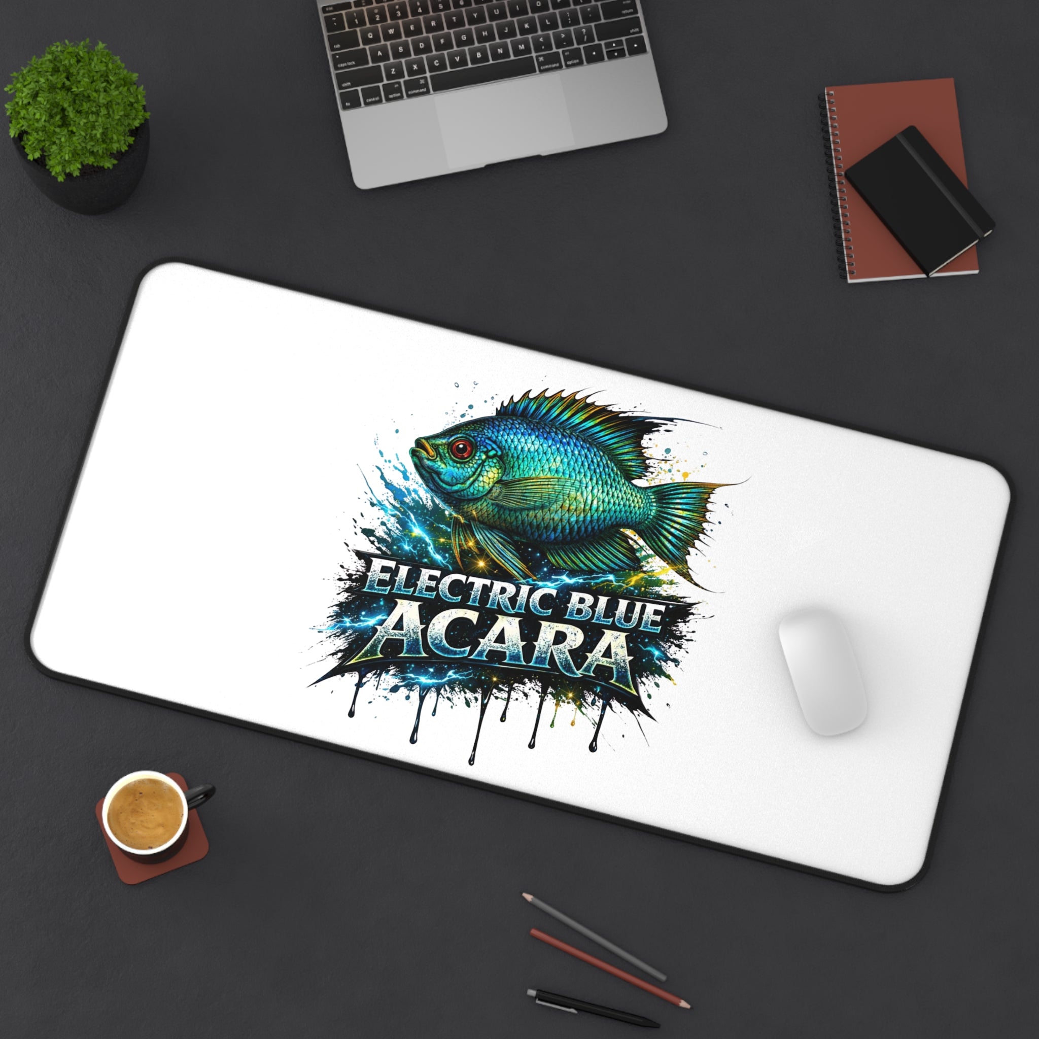 Electric Blue Acara Desk Mat — Vibrant Fish Gaming/Workstation Mousepad