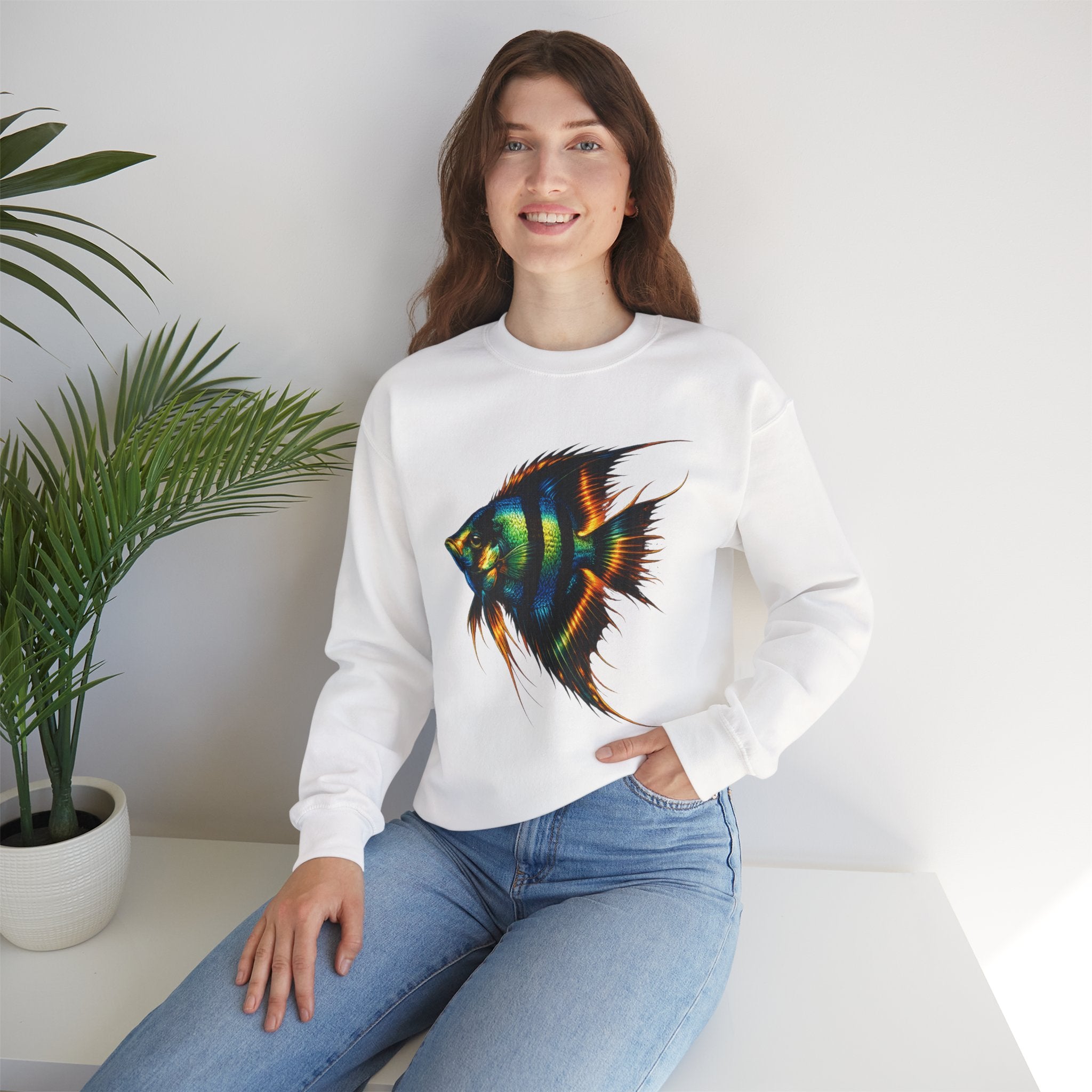 Angelfish Graphic Sweatshirt — Colorful Tropical Fish Crewneck