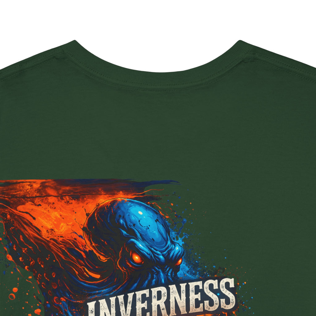 Inverness Ink Graphic Tee — Bold Blue & Orange Splash Backprint