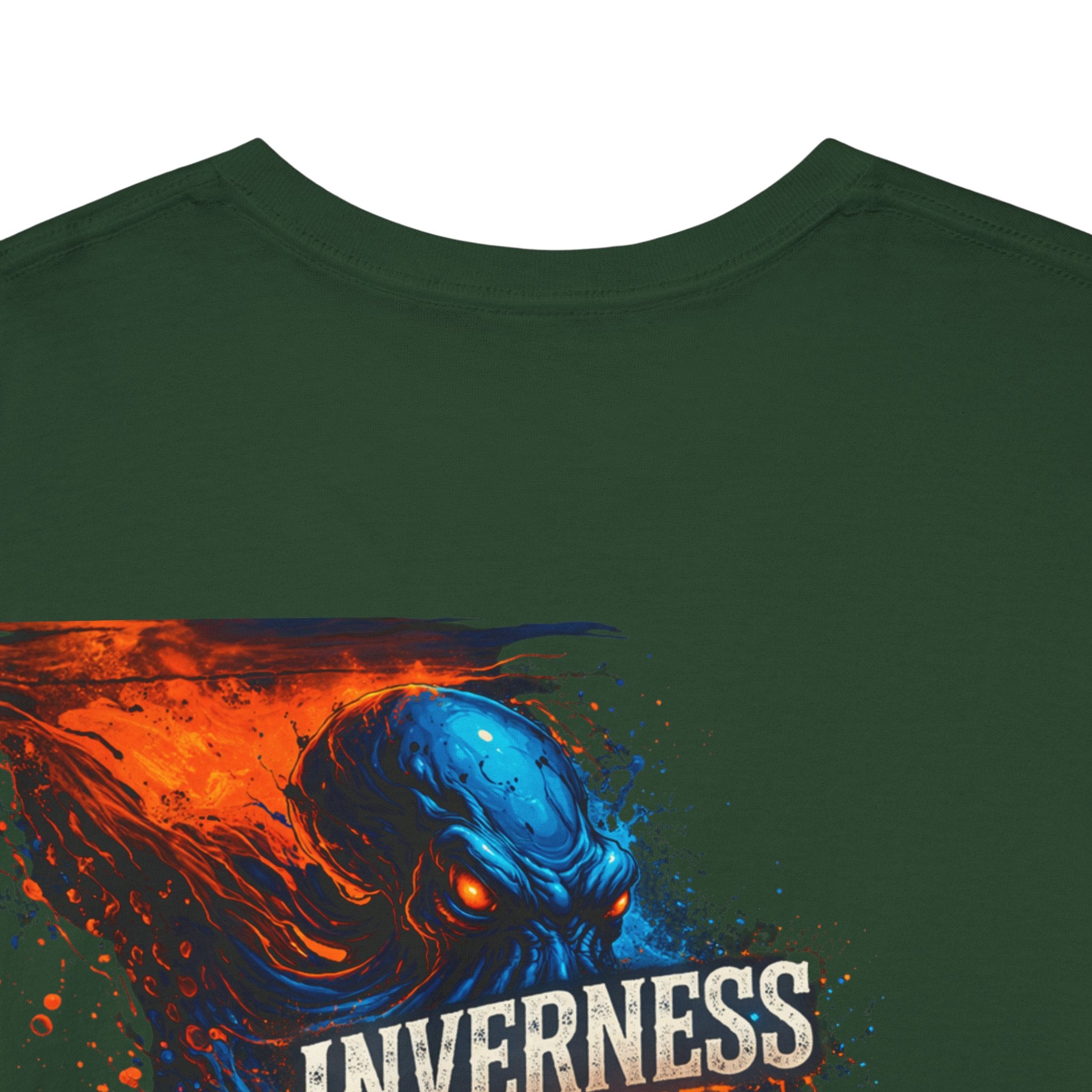 Inverness Ink Graphic Tee — Bold Blue & Orange Splash Backprint