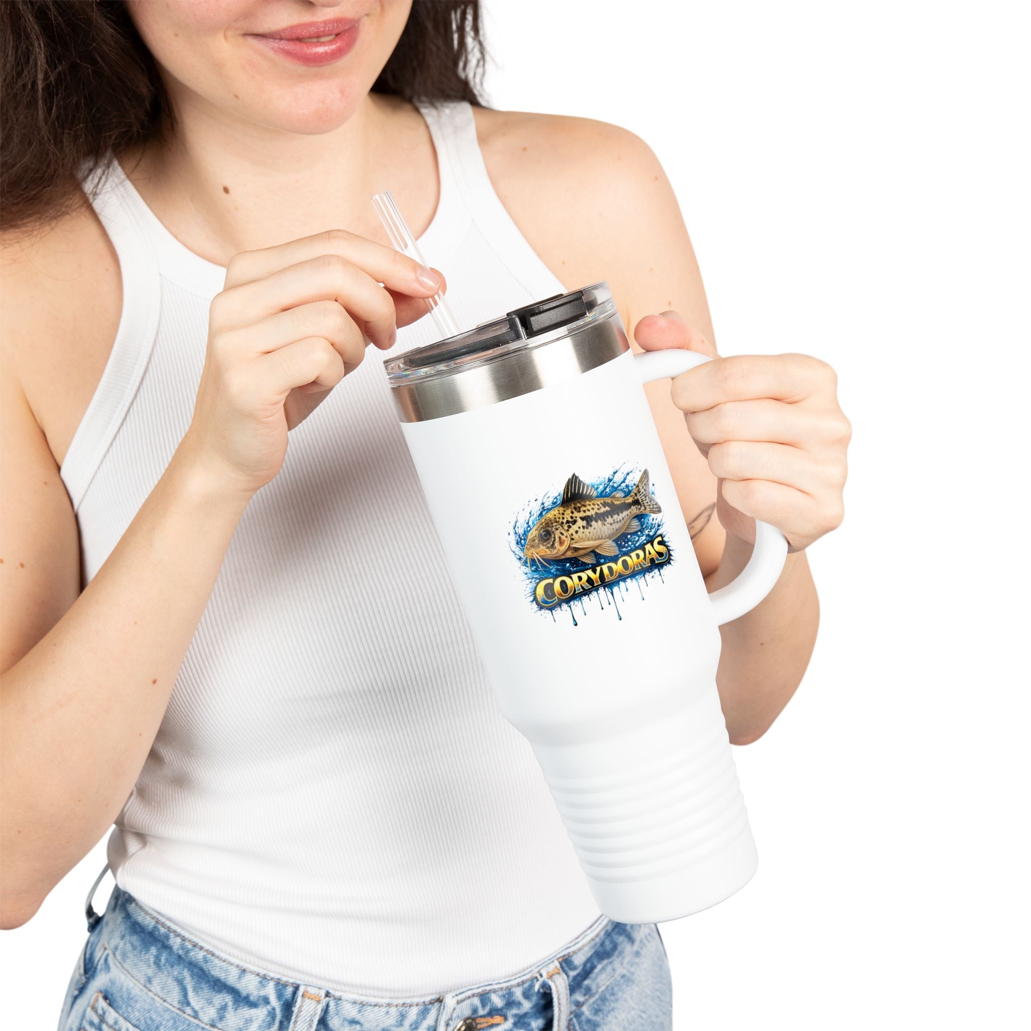 Corydoras Fish 40oz Insulated Travel Mug — Fishing Aquarium Lover Tumbler