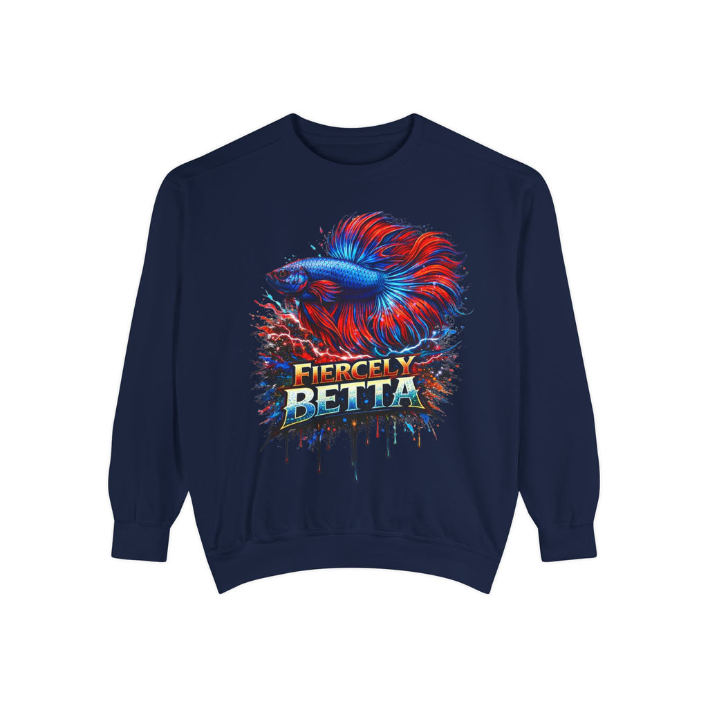 Betta Fish Sweatshirt — "Fiercely Betta" Colorful Aquarium Crewneck