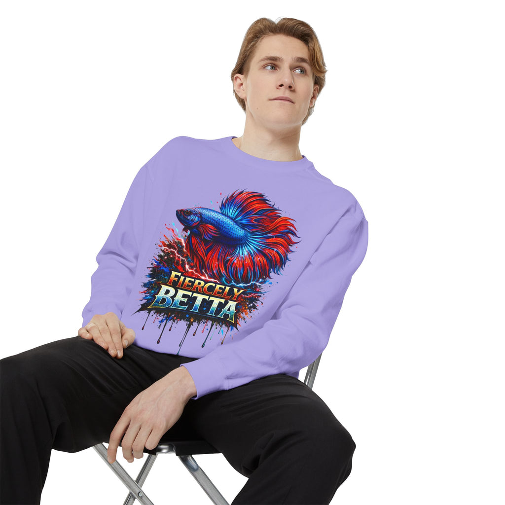 Betta Fish Sweatshirt — "Fiercely Betta" Colorful Aquarium Crewneck