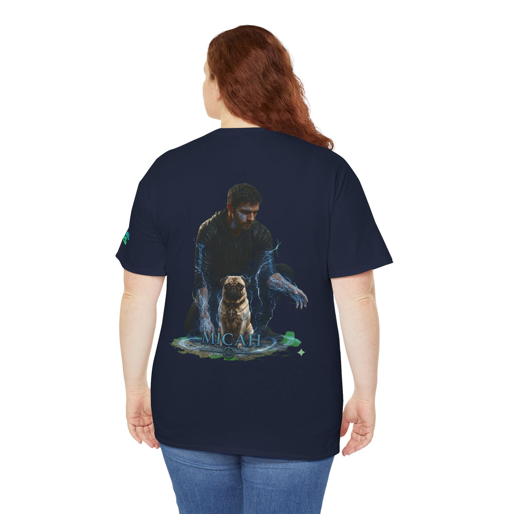 T-Shirt — Nature Warrior Graphic Tee with Man and Dog Illustration