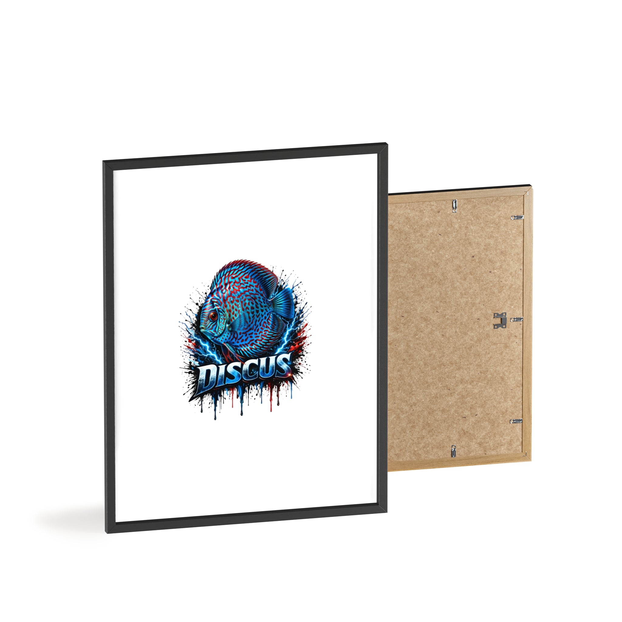 Discus Fish Poster with Wooden Frame — Colorful Aquarium Art Print