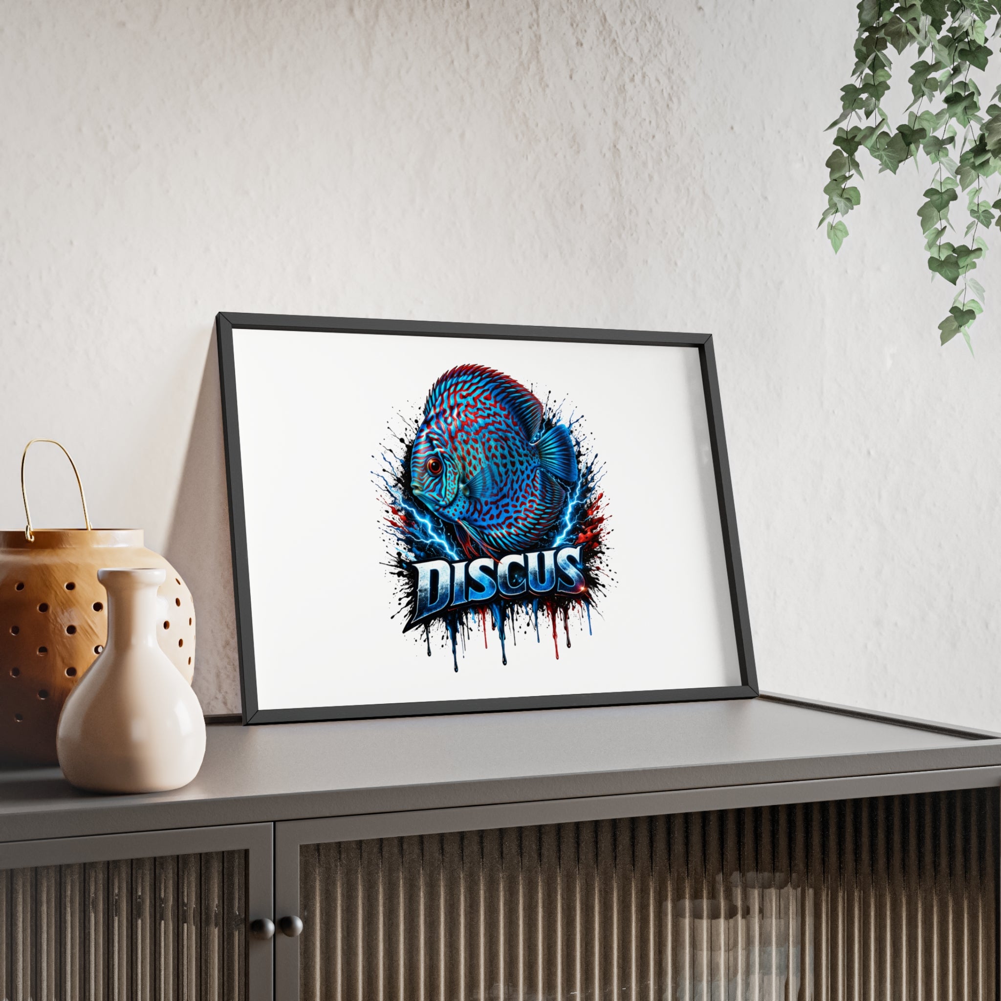 Discus Fish Poster with Wooden Frame — Colorful Aquarium Art Print