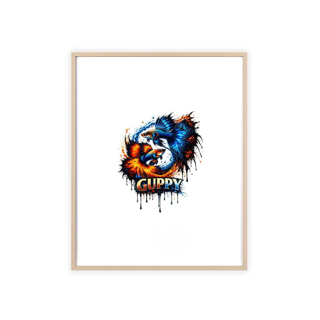 Guppy Fish Art Poster with Wooden Frame — Colorful Koi-Style Aquarium Print