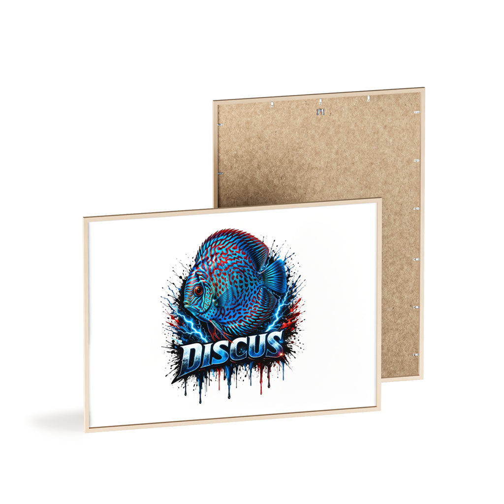 Discus Fish Poster with Wooden Frame — Colorful Aquarium Art Print