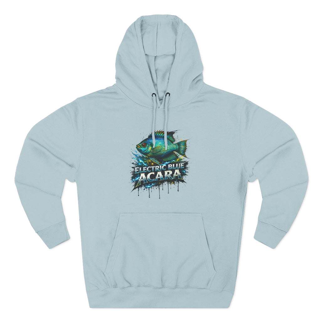 Electric Blue Acara Hoodie — Colorful Aquarium Fish Graphic Fleece Pullover