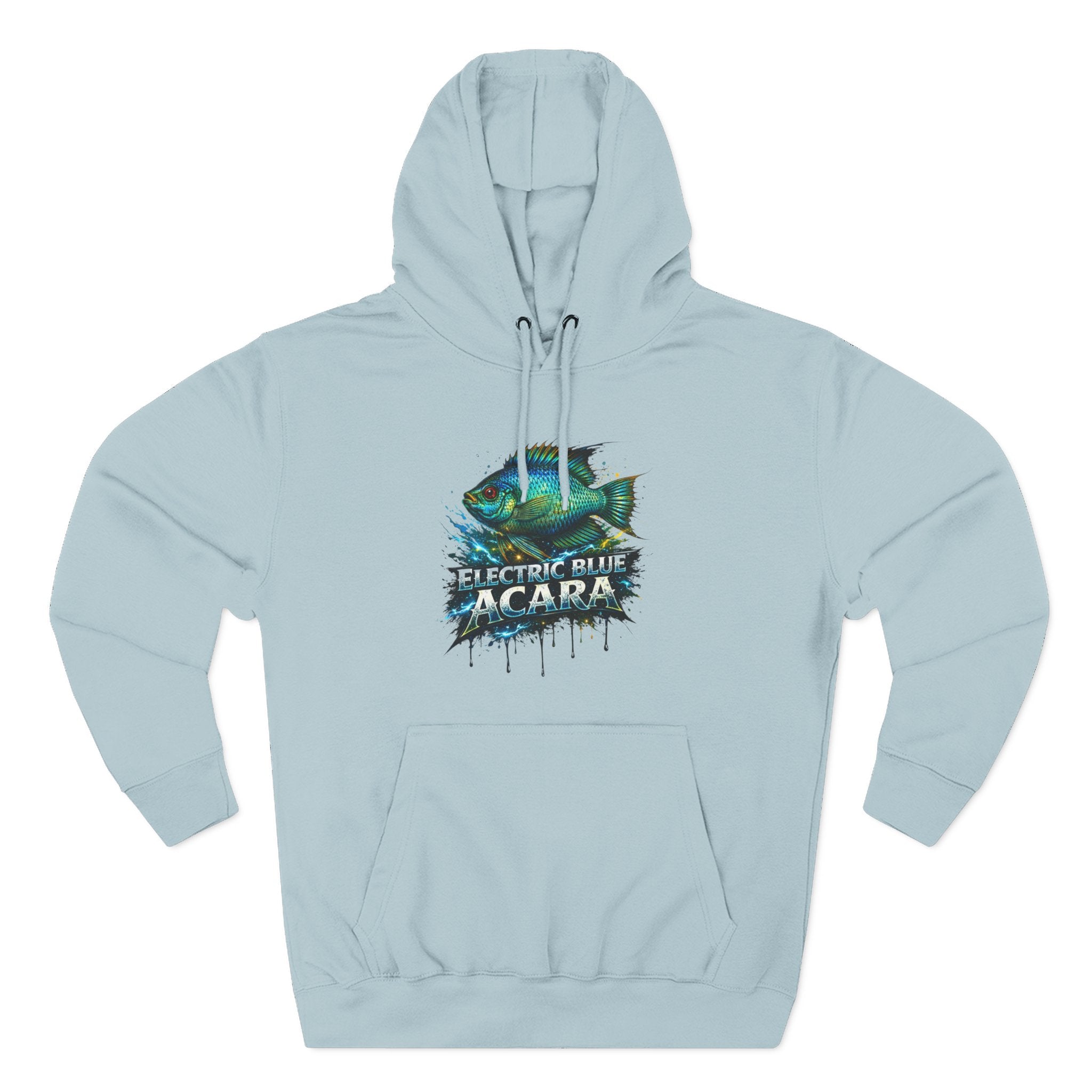 Electric Blue Acara Hoodie — Colorful Aquarium Fish Graphic Fleece Pullover