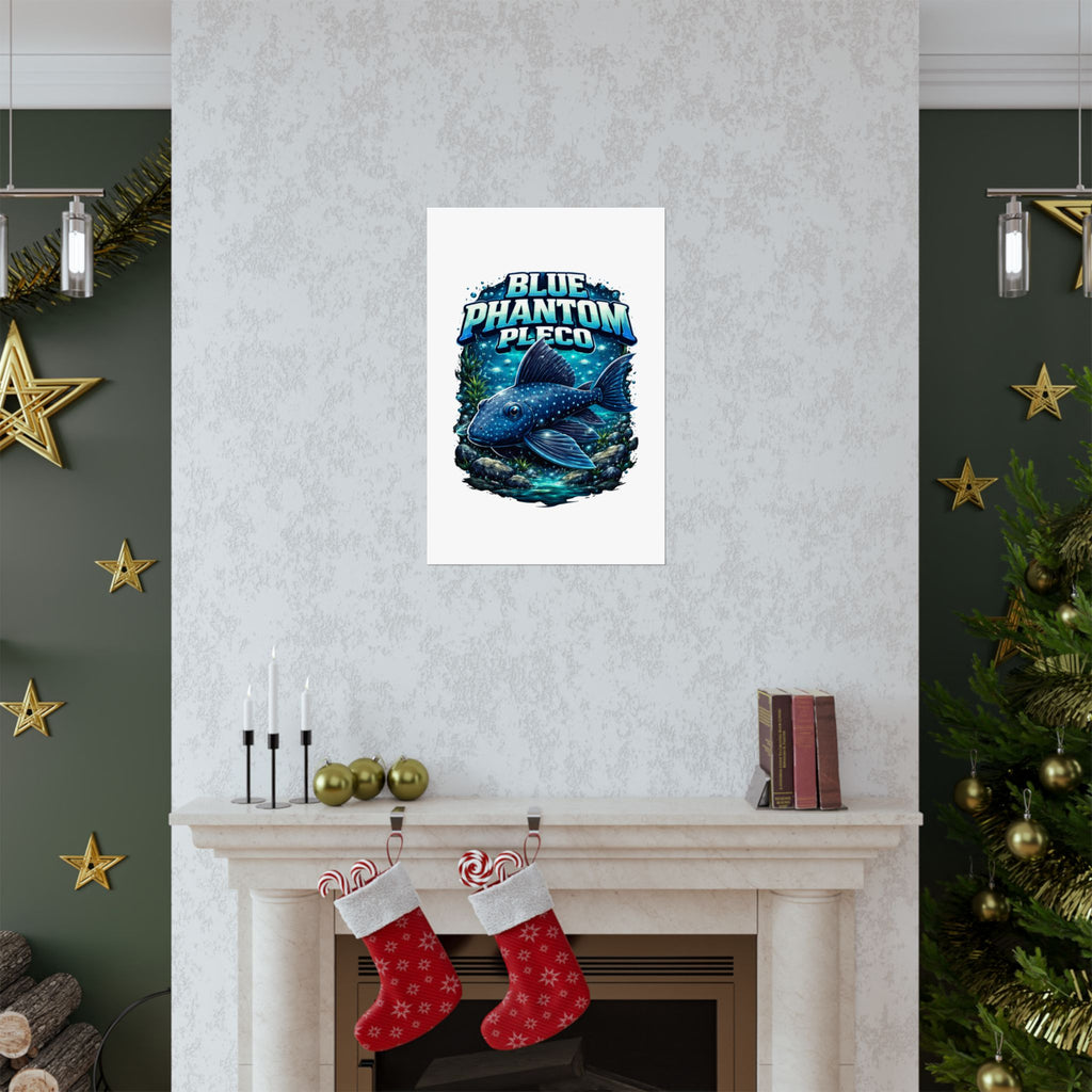 Blue Phantom Pleco Poster — Matte Vertical Aquarium Fish Art Print